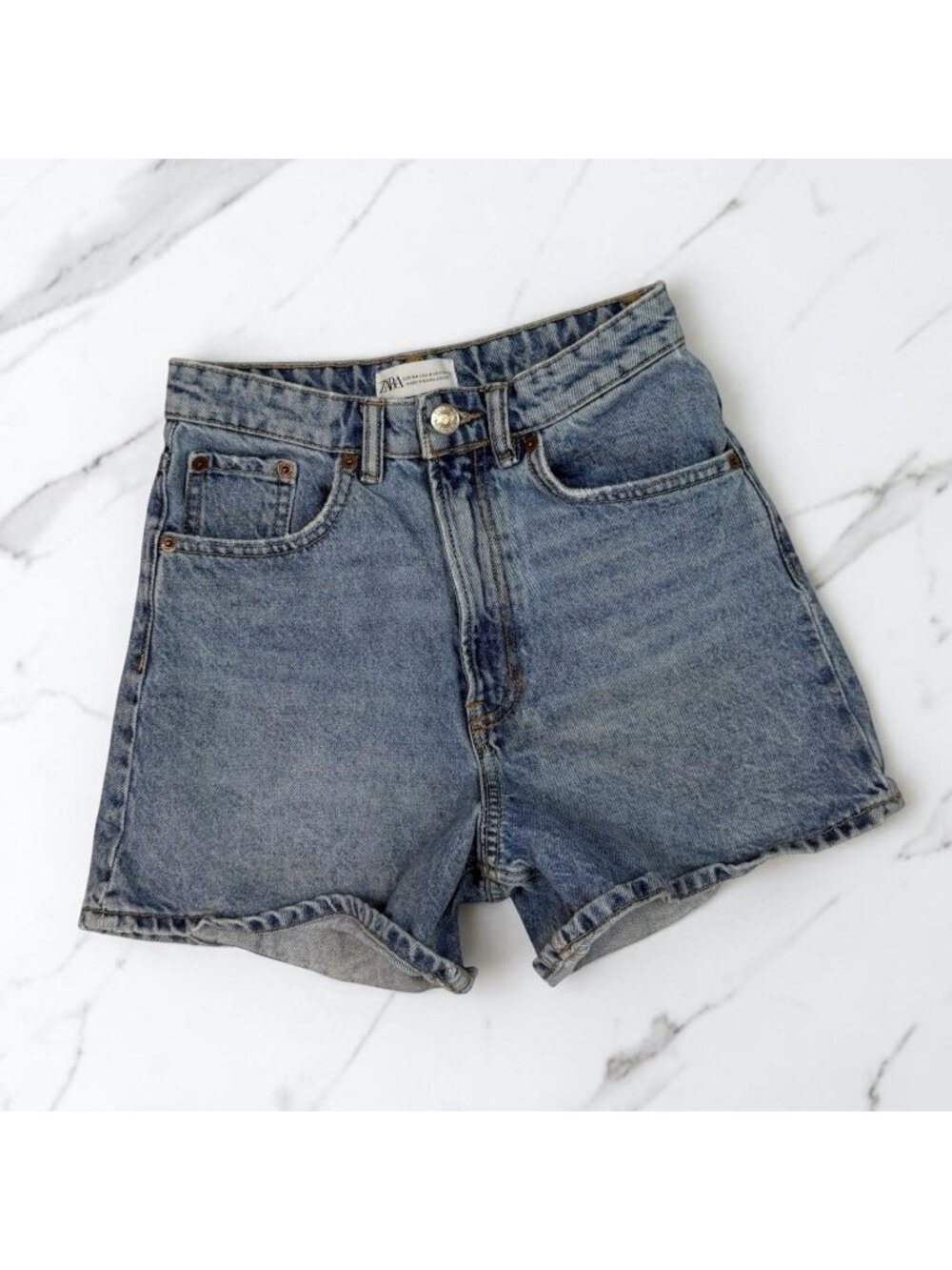 Zara Denim Jean Shorts Size 2 US Light Stone Wash High Rise Waist 8197/009/400